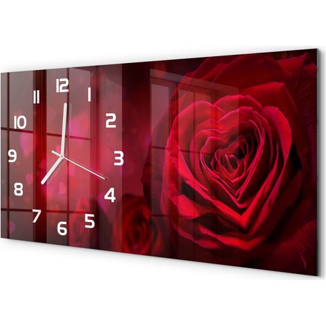 Horloge Murale Décorative 60x30 cm Format Horizontal Design Moderne Élégant Cœur de rose rouge (1/5)