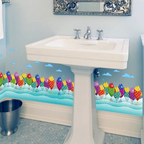 Décor mural adhésif Poisson Océan Coloré PVC Autocollant Frise Murale pour Salle de Bain Chambre Enfant (1/5)