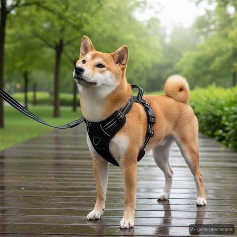Hundegeschirr mit Leine & Halsband Verstellbar Schwarz M