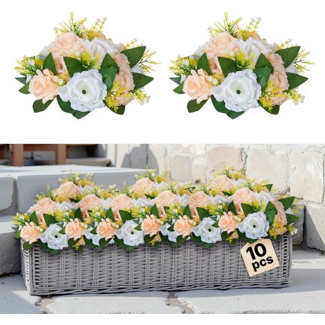 Boules de Fleurs Artificielles, Lot de 10, 24 cm, Compositions de Roses Artificielles pour Centres de Table, Mariages, Fêtes, Saint-Valentin, Décoration d'Intérieur, Roses Champagne et Blanches (1/5)