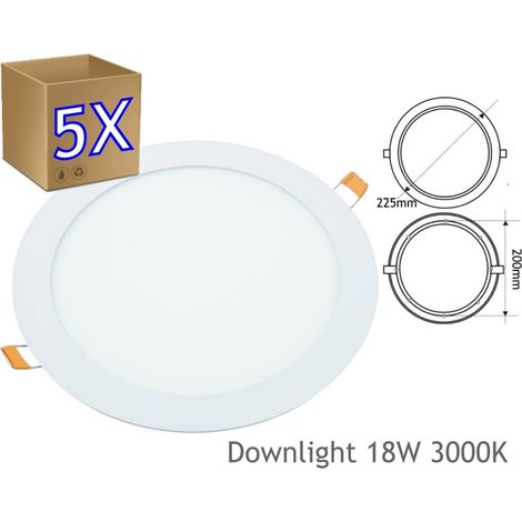 Jandei - 5x Downlight led 18W 3000K redondo empotrar blanco