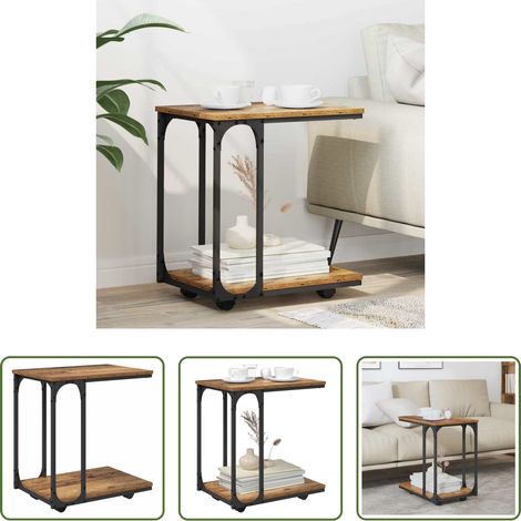 Table d'appoint avec roulettes - Table d'appoint Bois ancien 50 x 35 x 55,5 cm Bois d'ingénierie (1/5)