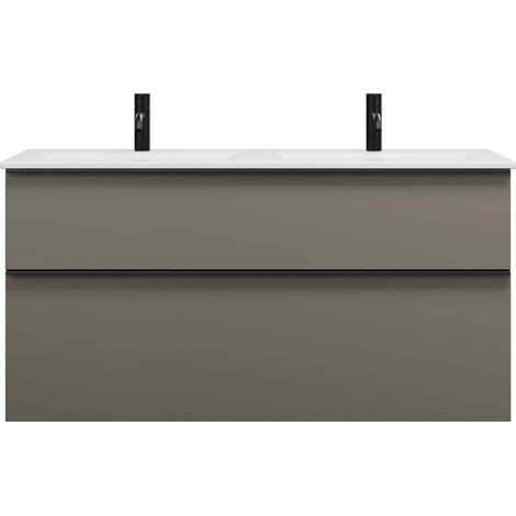burgbad Eqio Slim double lavabo en céramique, meuble sous-lavabo