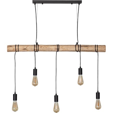 Ledkia – Suspension métal et bois Yagis noir – Câble de suspension réglable – Pour ampoules E27 – Design élégant pour intérieur moderne (1/5)