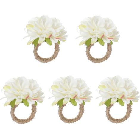Ronds de Serviette Fleurs Artificielles, 25 Pcs Anneau Serviette en Lin, Boucle Serviette pour Mariage, Anniversaire, Dîner, Réunions de Famille, Décorations de Table (1/5)