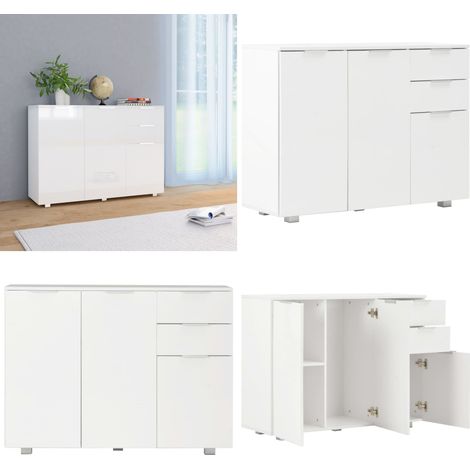 Sideboard Hochglanz-Weiß 107x35x80,5 cm - Schubladenregal - Hängeschrank - Sideboard - Wohnzimmermöbel - Weißer Sideboard - Home & Living (1/5)