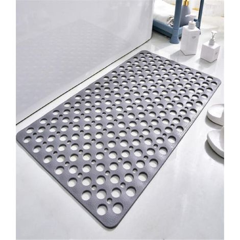 Tapis de Douche Antidérapant Antibactérien TPE,75x43 CM Tapis de Bain de Baignoire Tapis de Pied Résistant à la Moisissure et Lavable en Machine pour Douche ou Baignoire,Trou Rond Gris (1/5)