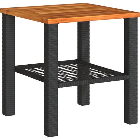 Table de jardin noir 40x40x42 résine tressée et bois acacia (1/5)