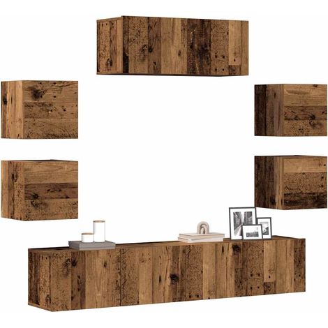 7-tlg. TV-Schrank-Set Wandmontage Altholz-Optik Holzwerkstoff