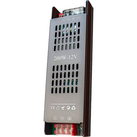Alimentatore LED 12V DC, trasformatore 220–240V AC IP20 per uso interno, Disponibili 100W 200W (200W)