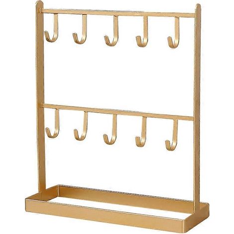 Présentoir à bijoux doré, présentoir à bijoux, porte-colliers, organisateur de table en métal, porte-colliers et bracelets avec 10 crochets (doré) (1/5)