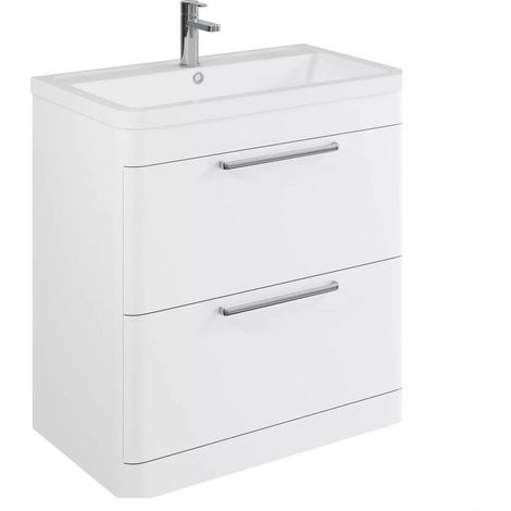 Balterley Calwich Contemporary Bathroom Floor Standing Vanity with 2 Soft Close Drawers & 1 Tap Hole Polymarble Basin, Gloss White, 800mm