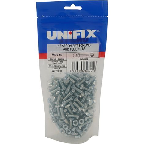 Unifix Hex Setscrews & Full Nuts M8 x 70 - Bag of 30 - Box of ... (1/2)