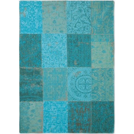 MULTI DESIGN - TAPPETO PATCHWORK VINTAGE - Prodotto in Belgio - Tessuto piatto jacquard meccanico - Rifinito a mano - Antiscivolo naturale - 100% cotone - Azzurro - 230 x 330 CM (1/5)