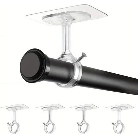 Set mit 4 selbstklebenden, bohrfreien Gardinenstangenhalterungen, Wand-/Deckenbefestigung bis 13 kg, schraubenlose Montage für Küche, Bad, Wohnzimmer (1/5)