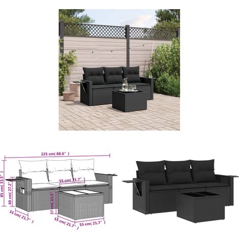 Salon de jardin 4 pcs avec coussins noir résine tressée - Ensemble Salon De Jardin - Meuble Extérieur - Résine Tressée - Rotin Synthétique - Mobilier De Jardin - Home & Living (1/3)