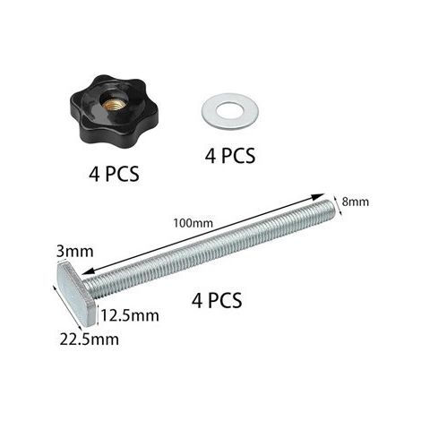 T-type rail bolt knob kit M8 threaded bolt hexagonal hand nut clamping knob washer screw (1/4)
