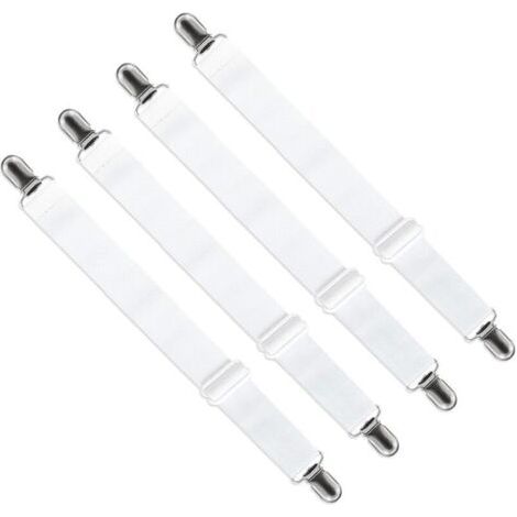 Correas ajustables para sábanas bajeras (de 65 cm a 200 cm), cierres, correas ajustables para sábanas, fundas de sofá, fundas para tabla de planchar (blancas, juego de 4)