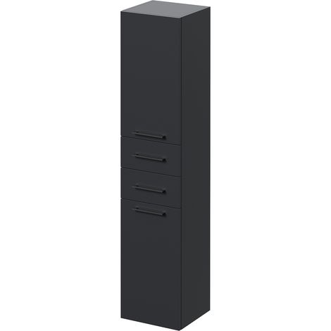 Napoli Gloss Grey 350mm x 1600mm Wall Mounted Storage Unit - 350mm - Gunmetal Grey 160mm Handle