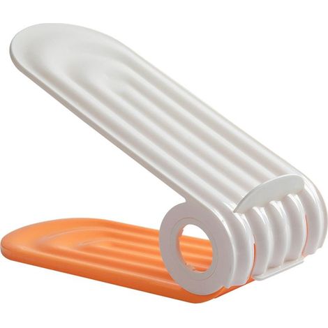 Deux étagères à chaussures réglables, antidérapantes, à double couche indépendantes, orange. (1/5)