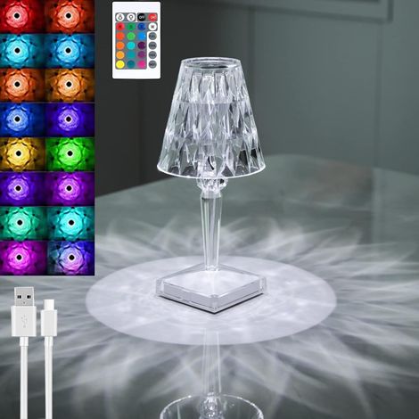 Lampada da tavolo in cristallo diamantato, lampada da comodino in cristallo ricaricabile tramite USB, temperatura/luminosità regolabili, batteria al litio, controllo touch – con telecomando a batteria (1/5)