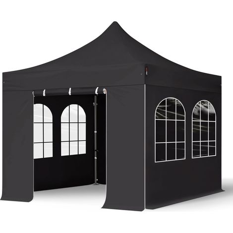 TOOLPORT 3x3m PES 750 Pop up gazebo party tent PREMIUM Steel 40 mm, incl. Sidewalls with Windows, black