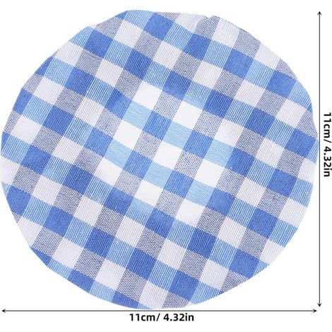 Set di 5 coperchi in tessuto a quadretti blu per barattoli di lievito madre. (1/5)