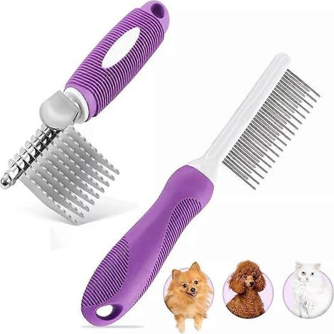 Outil de démêlage et de toilettage en métal pour petits animaux de compagnie (2 pièces) - Peigne démêlant pour chiens, chats et lapins ( ) (1/5)