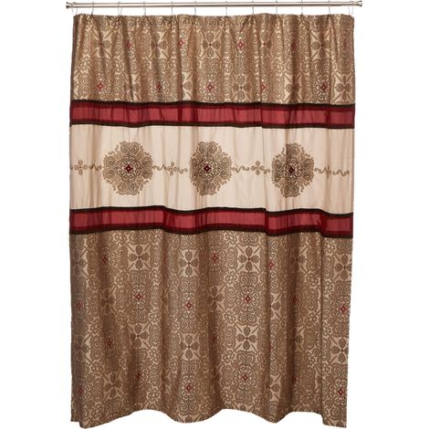 Design Rideau de Douche tissé Rouge Jacquard Traditionnel pour Salle de Bain, 183 x 183 cm, Blush (1/3)
