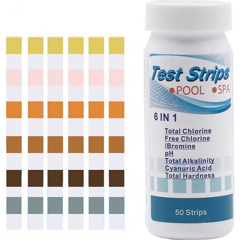 6-in-1 water quality test strips, suitable for swimming pools and spas, 2 strips per pack, hot tub chemical test kit (1/5)