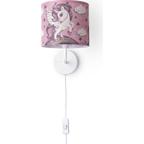 Paco Home Lámpara Mesa Cuarto Infantil Pared Carretera Bomberos Pantalla Tela Redonda Lámpara de pared - Blanco, Diseño 5 (Ø18 cm)