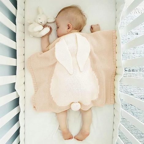 Couverture tricotée pour bébé, couverture tissée à motif de lapin, sac de couchage mignon et doux pour enfants, sac à emmailloter pour nouveau-né filles garçons, 73 x 108 cm, lavable en machine