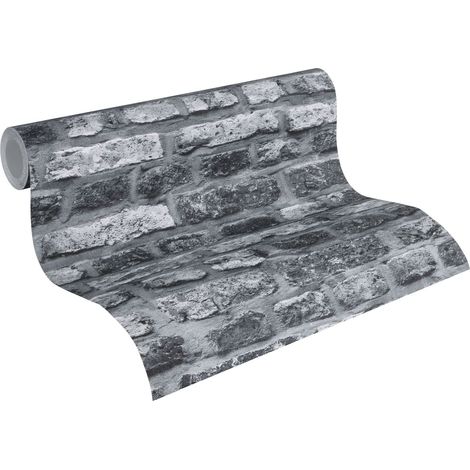 A.S. Creations – Papier peint vinyle brique gris 190g/m² – Lessivable et brossable – Raccord sauté – Résistance à la lumière (1/5)