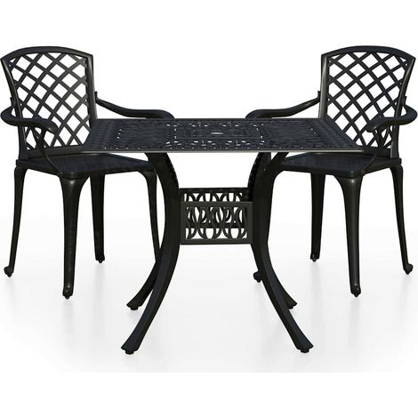 Ensemble Table + 2 chaises de bistro, Set bistrot, Ensemble repas de jardin, Aluminium coulé Noir OIB9780E (1/5)