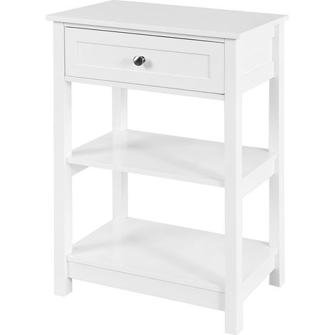 SoBuy FBT46-W Beistelltisch Nachttisch Couchtisch in weiß mit Einer Schublade und 2 Ablagen BHT ca: 45x68x30cm