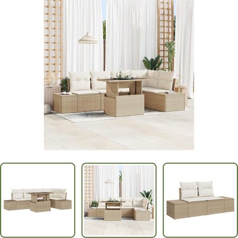 Gartentisch - Gartensofa-set mit Kissen 6 pcs Beige Poly-Rattan (1/5)