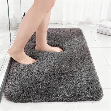 Tapis de bain en microfibre épaisse, 50 x 80 cm, gris foncé, ultra-absorbant, ultra-doux, antidérapant, à séchage rapide et lavable en machine. (1/5)