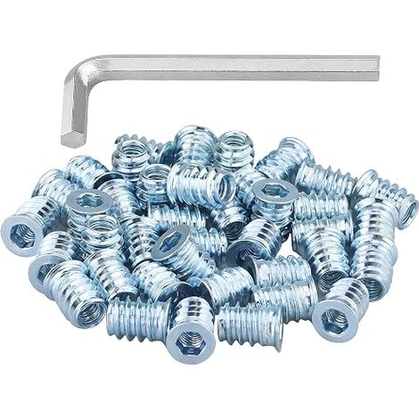 Lot de 40 écrous à visser en alliage de zinc - Écrous à six pans creux - Écrous filetés M6 x 15 - Pour meubles en bois (1/5)