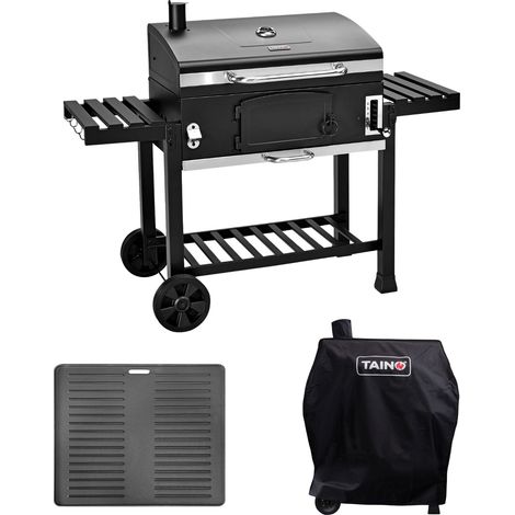 TAINO HERO XXL Holzkohlegrill Set Abdeckhaube Grillplatte Smoker Grillwagen (1/5)