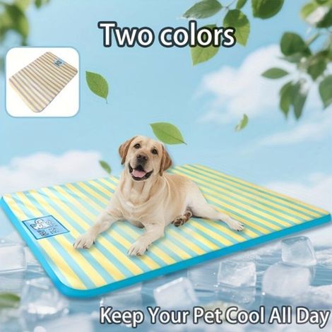 Kühlmatte für Hunde und Katzen – Blau-gelb gestreiftes Design – Weiches Polyester – Lila gestreift – 45 x 35 cm, lila Korb (1/4)