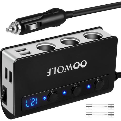 Allume Cigare USB, Allume Cigares Voiture, Charge Rapide [7 in 1] 180W 12V / 24V 3 Prises 4 Ports pour Smartphone/GPS/Dash Cam/Tablette, etc. (1/5)