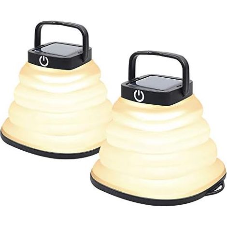 [Lot de 2] Lanterne solaire de camping, lanterne LED rechargeable par câble USB, pliable et 3 modes d'intensité (noire)-AquaForge