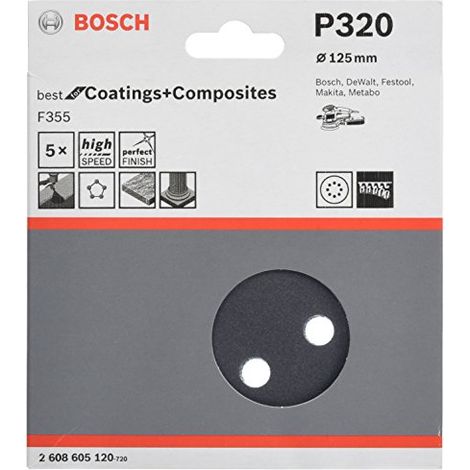 2608605120 - Foglio abrasivo F355, confezione da 5 pz. 125 mm, 320 (1/3)
