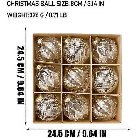 Lot de 9 boules de Noël multicolores de 9 cm pour sapin, à suspendre au jardin. Décorations dorées pour Noël et le Nouvel An. (1/5)