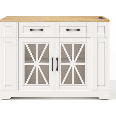 Isola cucina mobile 120 cm con piano ribaltabile, prese AC USB e ante in vetro MODENUIT (1/5)