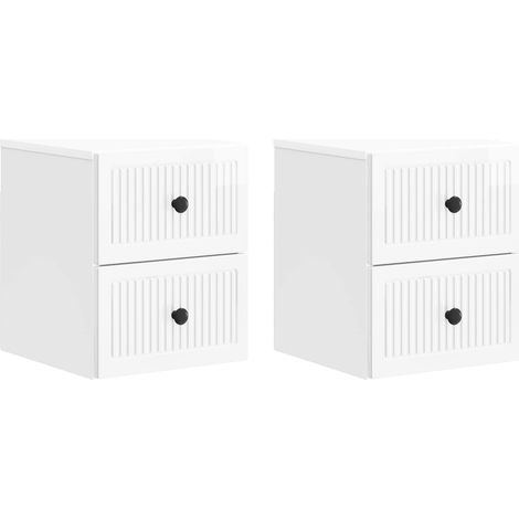 Wall-Mounted Bedside Cabinet with Drawer 2 pcs High Gloss White vidaXL