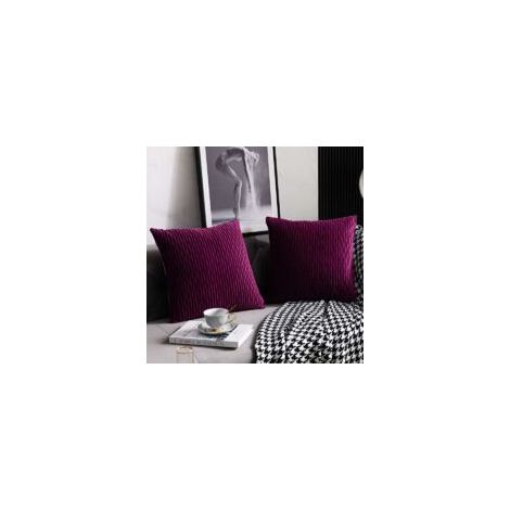 Housses de coussin violettes 45 cm x 45 cm : Lot de 2 housses de coussin carrées décoratives en velours rayé original pour canapé de chambre (1/5)