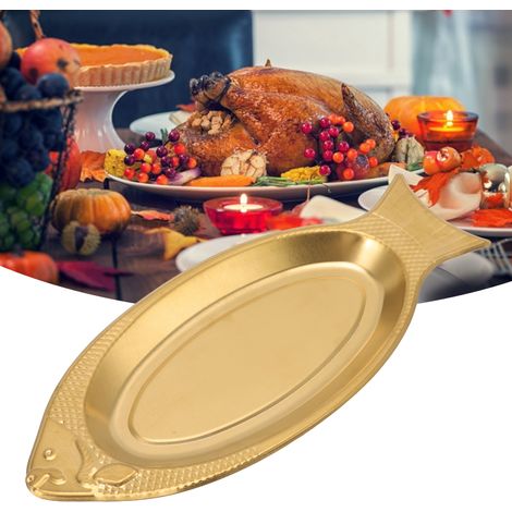 Plat de service en forme de poisson, en acier inoxydable très épais, idéal pour anniversaires et mariages. (1/5)