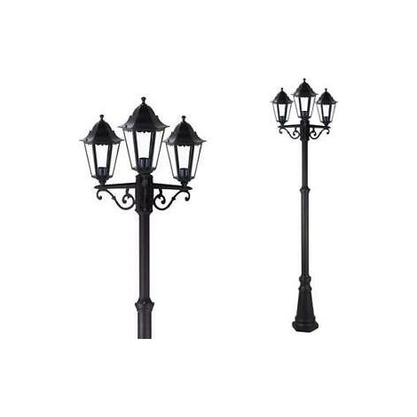 Lampione Da Giardino Mod. New York Nero 3 Luci Su Palo Altezza 227 Cm.