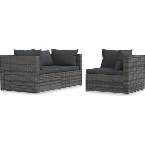 Maison Exclusive - 3-tlg. Garten-Lounge-Set mit Kissen Grau Poly (1/5)